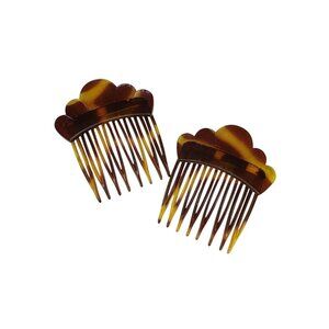 Pair 2 Vintage Goody Hair Side Combs Canada Faux Tortoise Shell Scalloped 2"